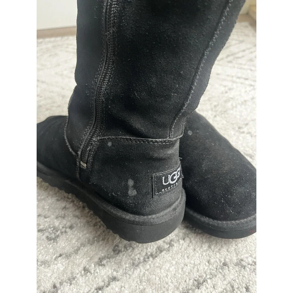 UGG Kids Ultimate Tall Boots Black Suede Shearling Zipper Size 2 Youth S/N 5983